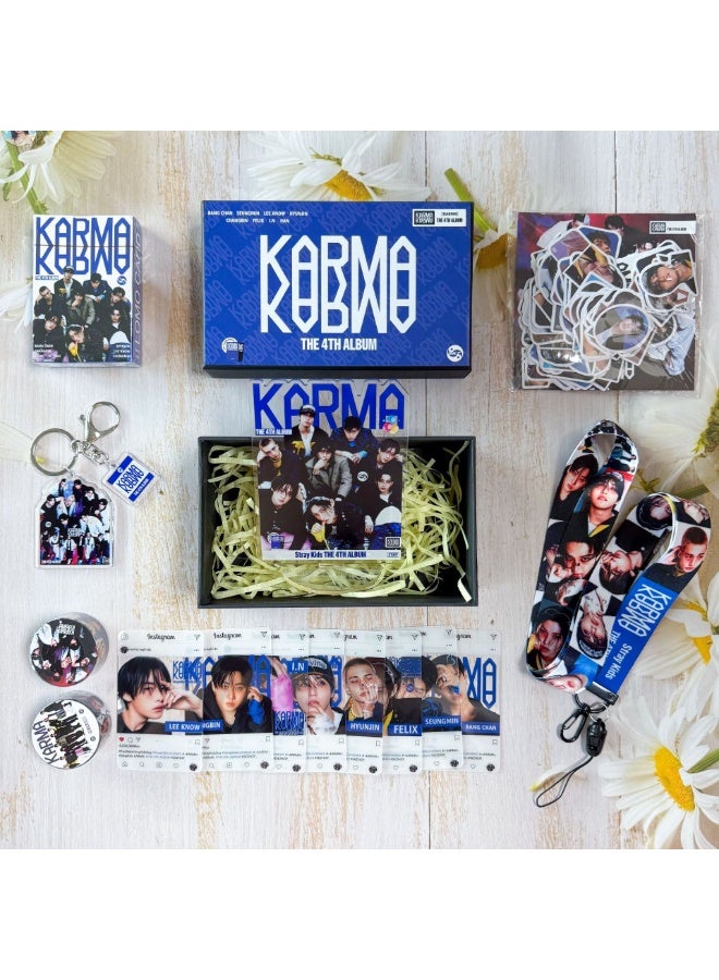 RTYY StrayKids Album KARMA Gift Box With Lomo Cards, Acrylic Stand, Hand Account Tape, Keychain, Lanyard, Stickers, Photo Card - Image 3